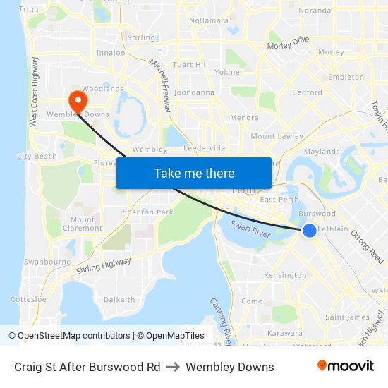 Craig St After Burswood Rd to Wembley Downs map