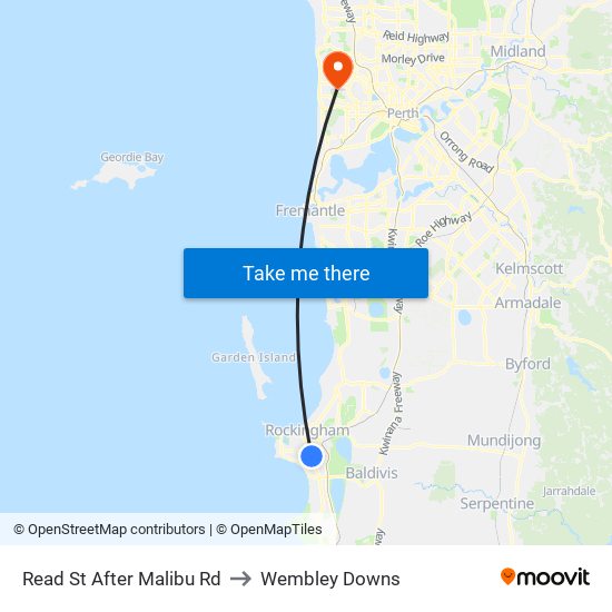 Read St After Malibu Rd to Wembley Downs map