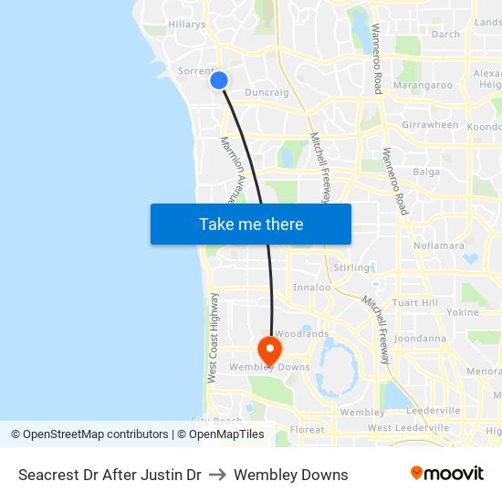 Seacrest Dr After Justin Dr to Wembley Downs map