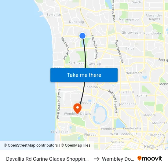 Davallia Rd Carine Glades Shopping Centre to Wembley Downs map