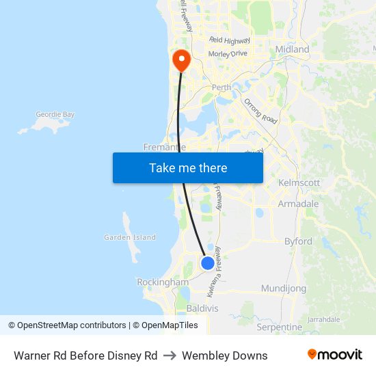 Warner Rd Before Disney Rd to Wembley Downs map