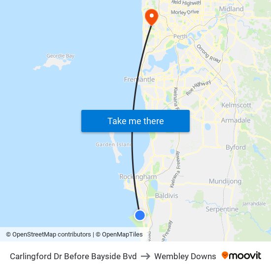 Carlingford Dr Before Bayside Bvd to Wembley Downs map