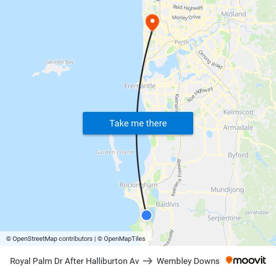 Royal Palm Dr After Halliburton Av to Wembley Downs map