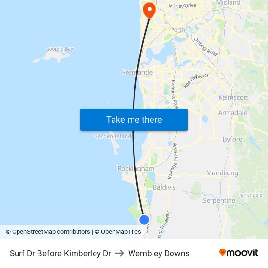 Surf Dr Before Kimberley Dr to Wembley Downs map