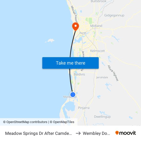 Meadow Springs Dr After Camden Wy to Wembley Downs map