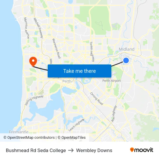 Bushmead Rd Seda College to Wembley Downs map