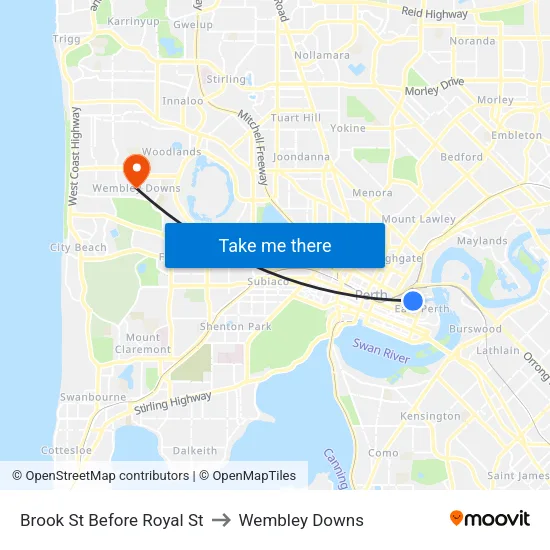 Brook St Before Royal St to Wembley Downs map