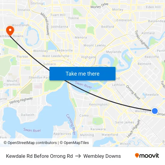 Kewdale Rd Before Orrong Rd to Wembley Downs map