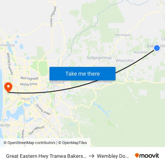 Great Eastern Hwy Tranwa Bakers Hill to Wembley Downs map