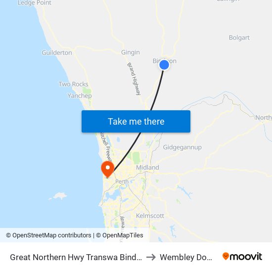 Great Northern Hwy Transwa Bindoon to Wembley Downs map