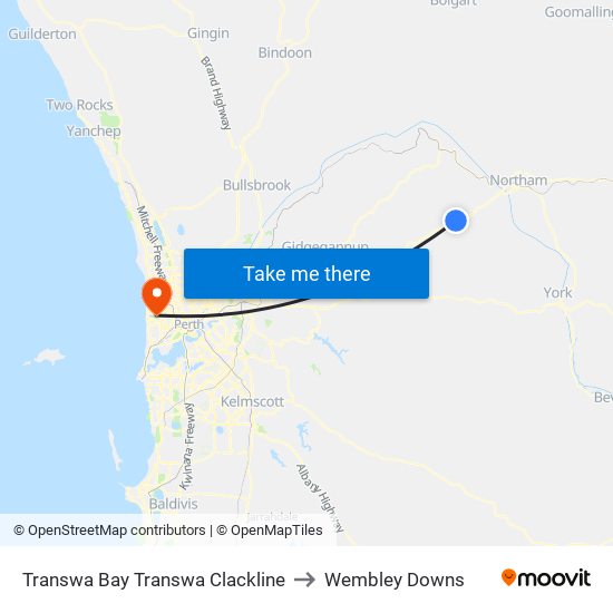 Transwa Bay Transwa Clackline to Wembley Downs map