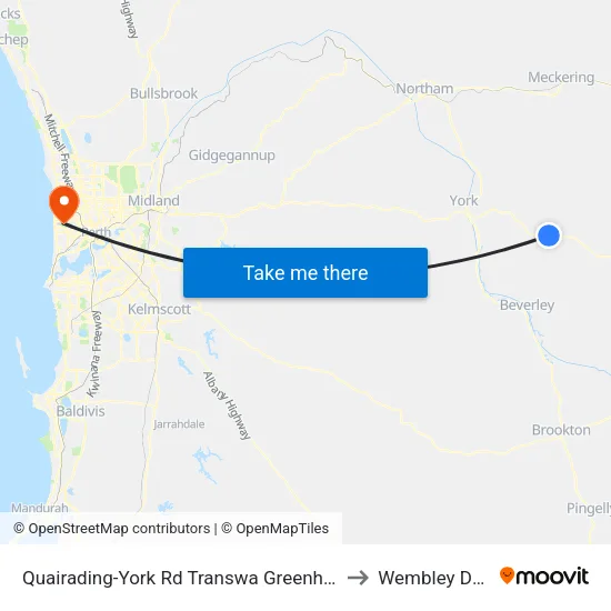 Quairading-York Rd Transwa Greenhills Turnoff to Wembley Downs map