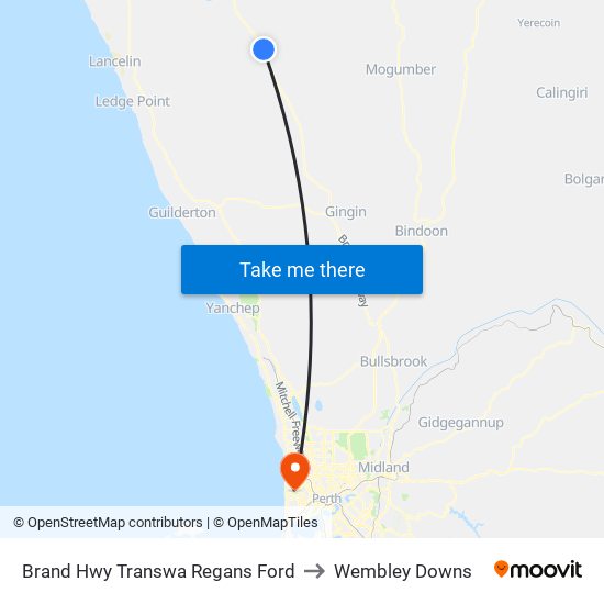 Brand Hwy Transwa Regans Ford to Wembley Downs map