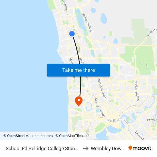 School Rd Belridge College Stand 1 to Wembley Downs map