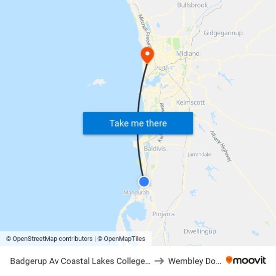 Badgerup Av Coastal Lakes College Stand 2 to Wembley Downs map