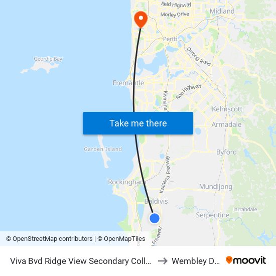 Viva Bvd Ridge View Secondary College Stand 3 to Wembley Downs map