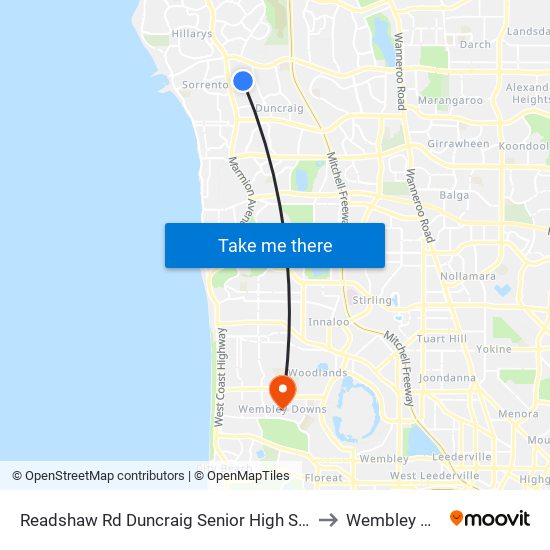 Readshaw Rd Duncraig Senior High School Stand 3 to Wembley Downs map