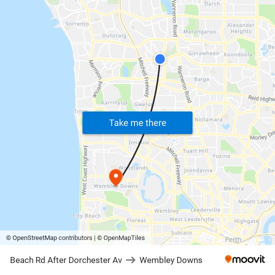 Beach Rd After Dorchester Av to Wembley Downs map