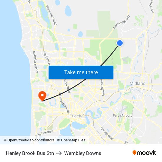 Henley Brook Bus Stn to Wembley Downs map