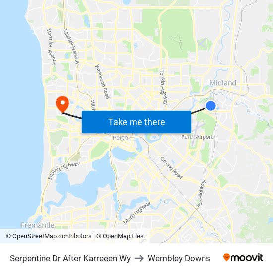 Serpentine Dr After Karreeen Wy to Wembley Downs map