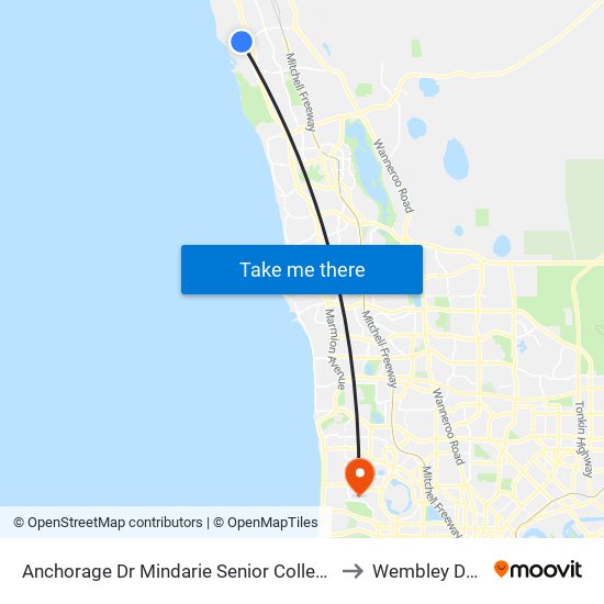 Anchorage Dr Nth Mindarie Senior College Stand 2 to Wembley Downs map