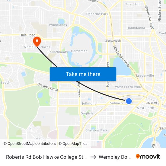 Roberts Rd Bob Hawke College Stand 2 to Wembley Downs map