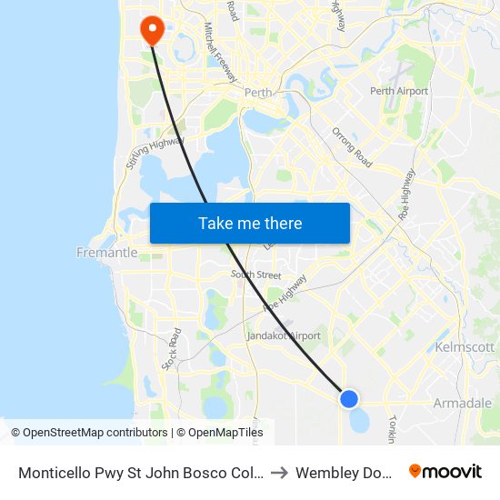 Monticello Pwy St John Bosco College to Wembley Downs map