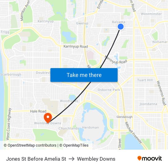 Jones St Before Amelia St to Wembley Downs map