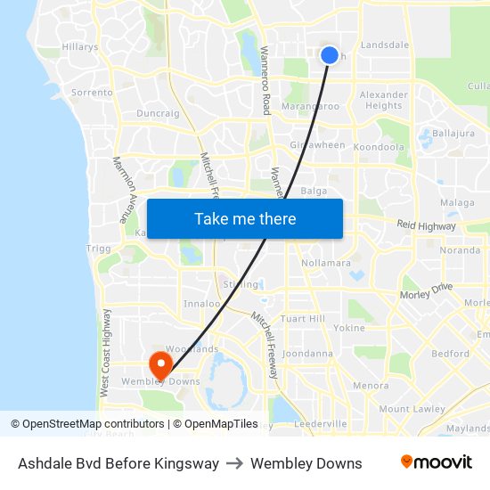 Ashdale Bvd Before Kingsway to Wembley Downs map