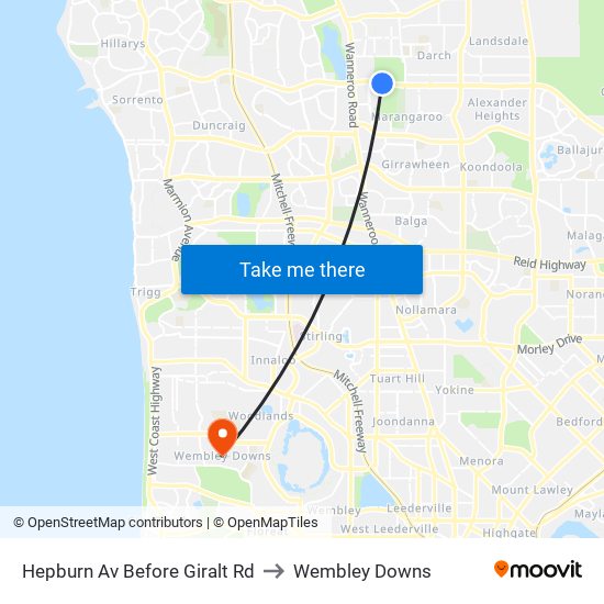 Hepburn Av Before Giralt Rd to Wembley Downs map