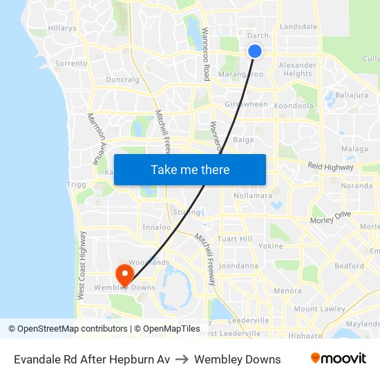 Evandale Rd After Hepburn Av to Wembley Downs map