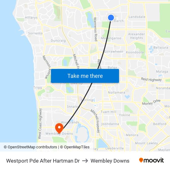 Westport Pde After Hartman Dr to Wembley Downs map