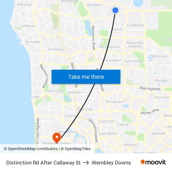 Distinction Rd After Callaway St to Wembley Downs map