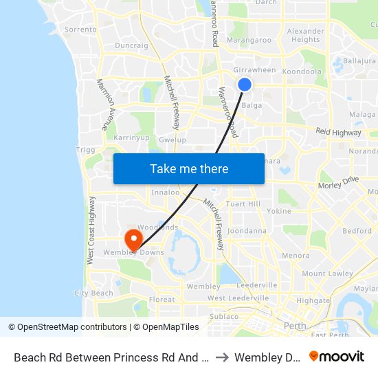 Beach Rd Between Princess Rd And Muswell St to Wembley Downs map