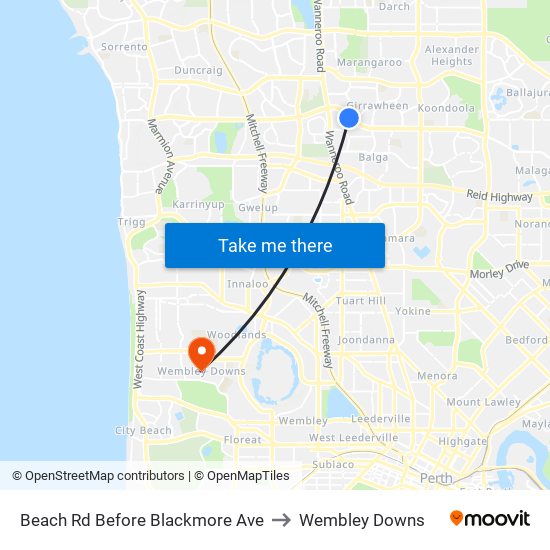 Beach Rd Before Blackmore Ave to Wembley Downs map