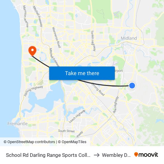 School Rd Darling Range Sports College Stand 3 to Wembley Downs map