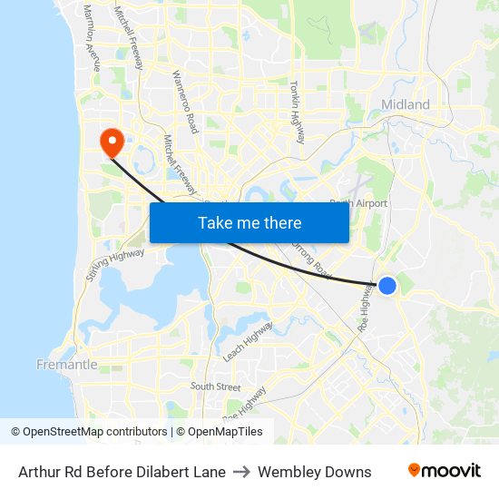 Arthur Rd Before Dilabert Lane to Wembley Downs map