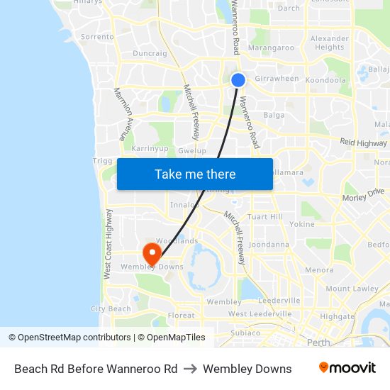 Beach Rd Before Wanneroo Rd to Wembley Downs map