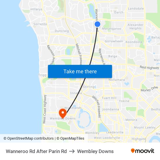 Wanneroo Rd After Parin Rd to Wembley Downs map