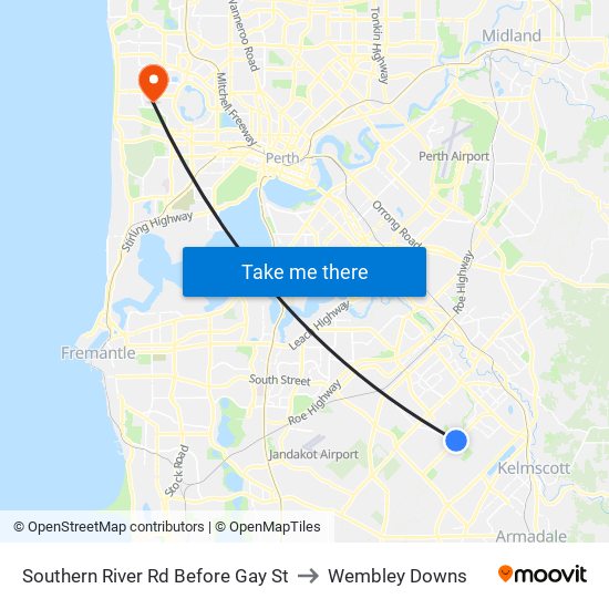 Southern River Rd Before Gay St to Wembley Downs map