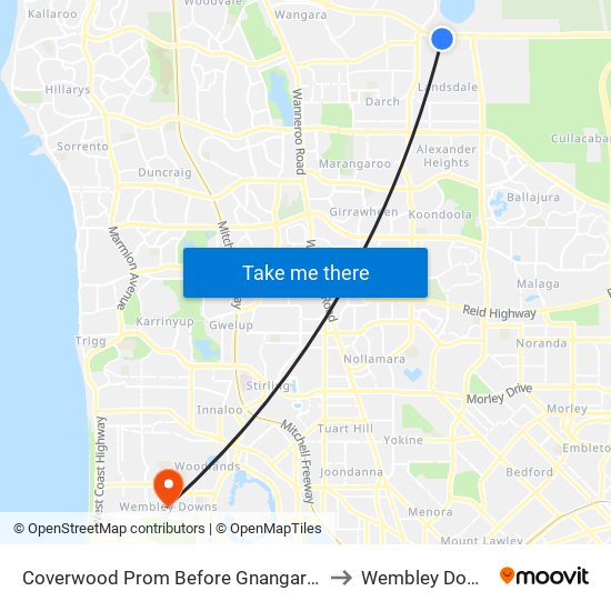 Coverwood Prom Before Gnangara Rd to Wembley Downs map