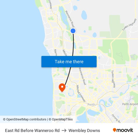 East Rd Before Wanneroo Rd to Wembley Downs map