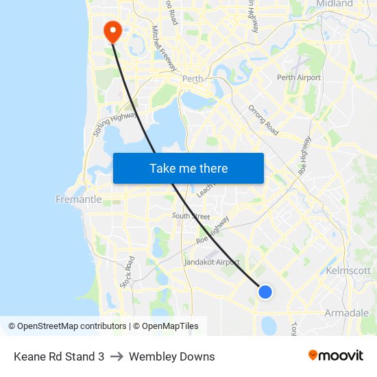 Keane Rd Stand 3 to Wembley Downs map