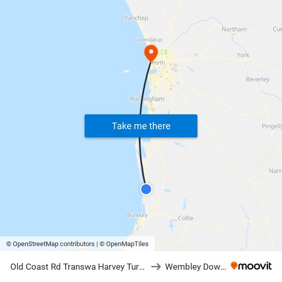 Old Coast Rd Transwa Harvey Turnoff to Wembley Downs map