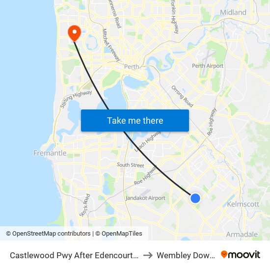 Castlewood Pwy After Edencourt Dr to Wembley Downs map