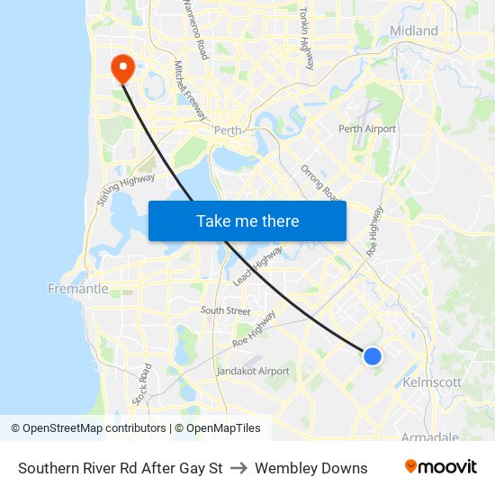 Southern River Rd After Gay St to Wembley Downs map