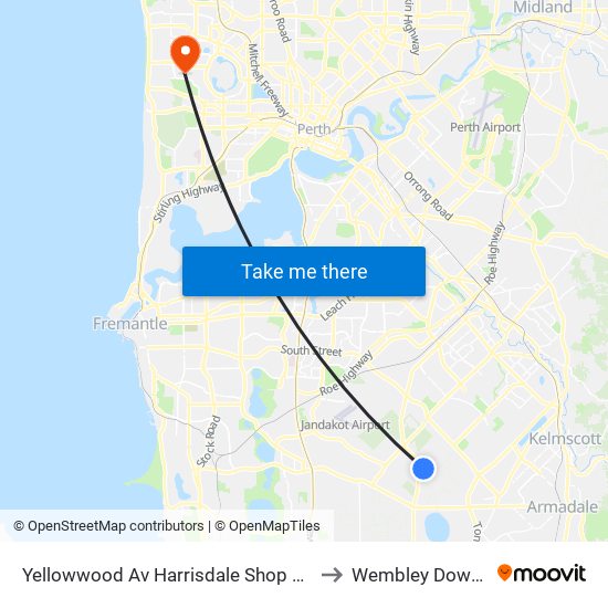 Yellowwood Av Harrisdale Shop Ctr to Wembley Downs map