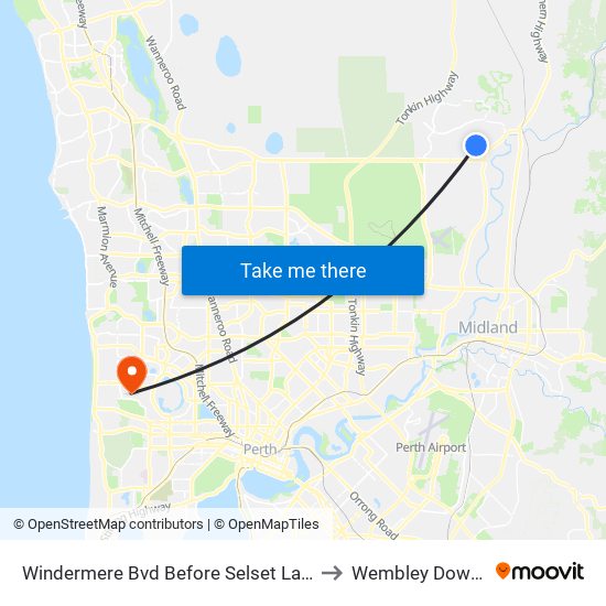 Windermere Bvd Before Selset Lane to Wembley Downs map