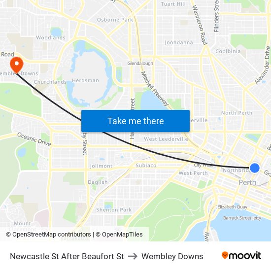 Newcastle St After Beaufort St to Wembley Downs map