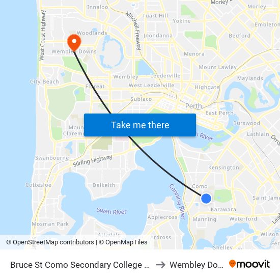 Bruce St Como Secondary College Stand 1 to Wembley Downs map